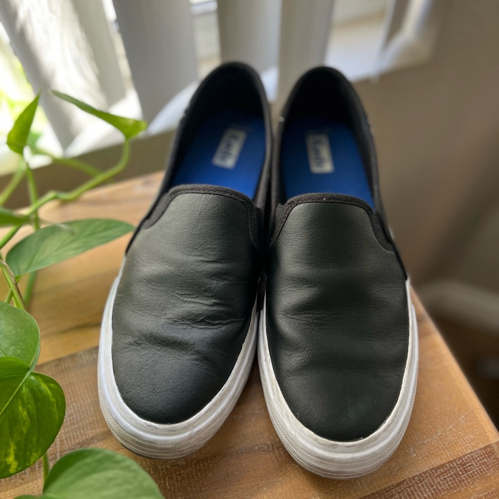Keds Black Leather Slip-On